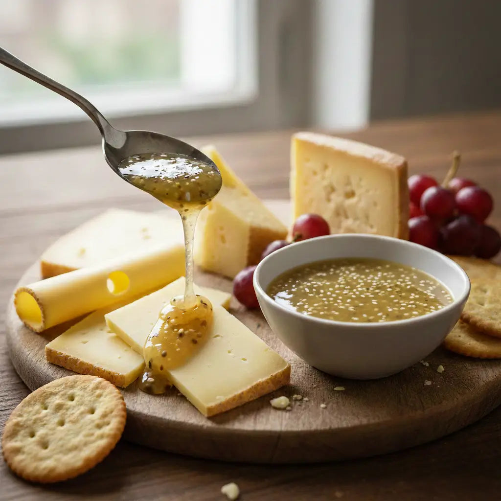 Salsa alla senape e mela cotogna e sesamo